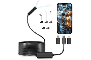 KOVSPO Endoscope Camera with Light, Borescope with 8 Adjustable LED Lights, Endoscope with 16.4ft Semi-Rigid Snake Camera, IP67 Waterproof Inspection Camera for iOS and Android (Black)
