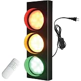 Cransidium Traffic Light Decoration on Wall: Remote Control Lamp with Adjustable LED Color Green Red Yellow - Easy Installation Retro Stop Signal Light for Classroom Office Restaurants Party Bar Room