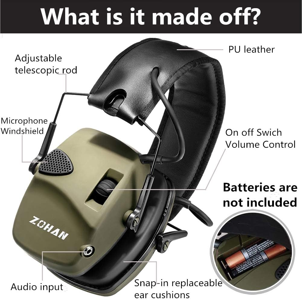 ZOHAN 054 Electronic Shooting Ear Defenders,Active Noise Reduction Safety Earmuff,Tactical Headset Sound Amplification Hearing Protection for Hunting,Ideal for Outdoor Airsoft Sport - Image 4