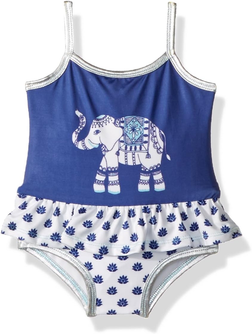 Masala Baby Girls Baby Ruffled One Piece Passage to India Navy