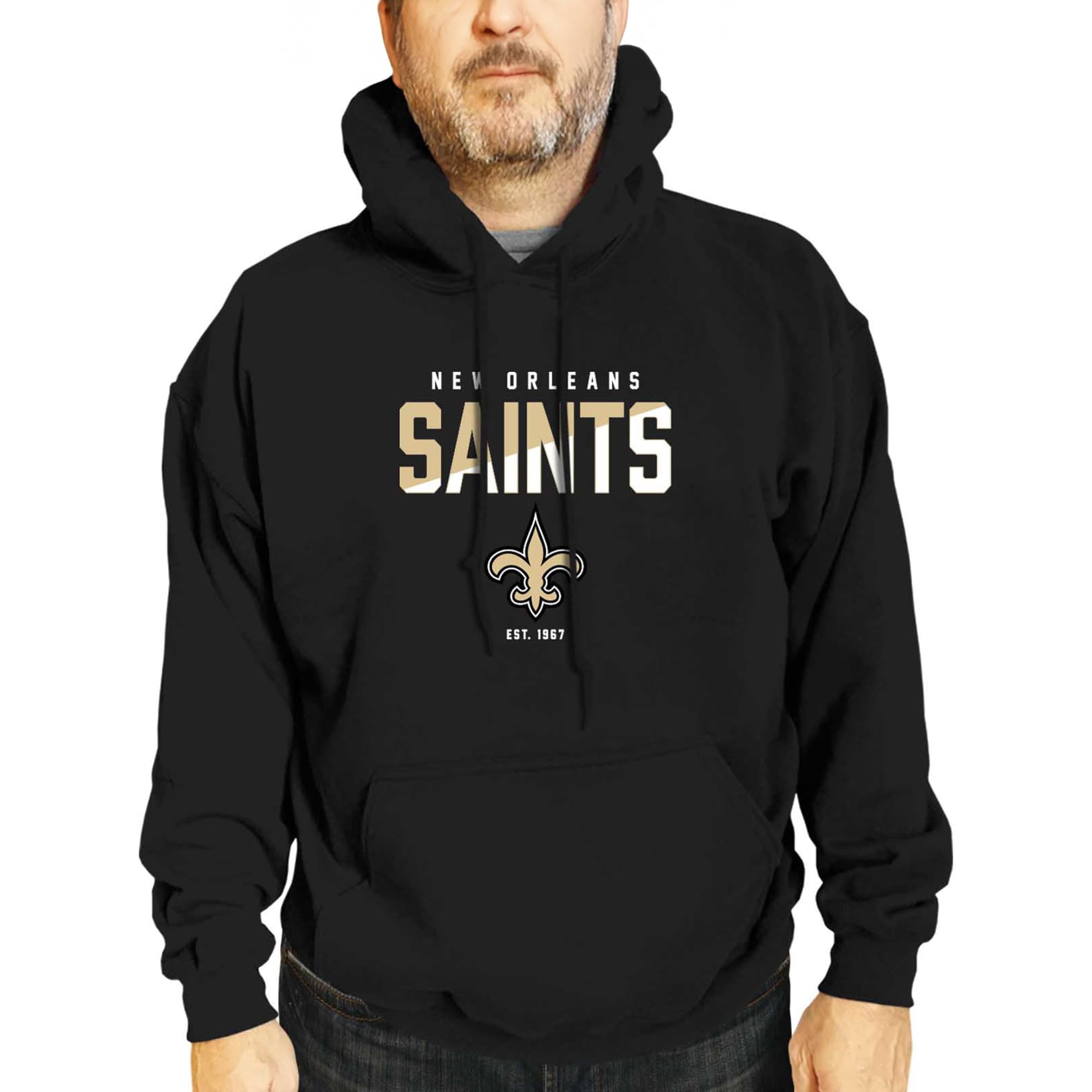 Team Fan Apparel Adult NFL Diagonal Fade Fleece Hooded Sweatshirt - Unisex Tagless - Officially Licensed Football Pullover (New Orleans Saints - Black, X-Large) Image
