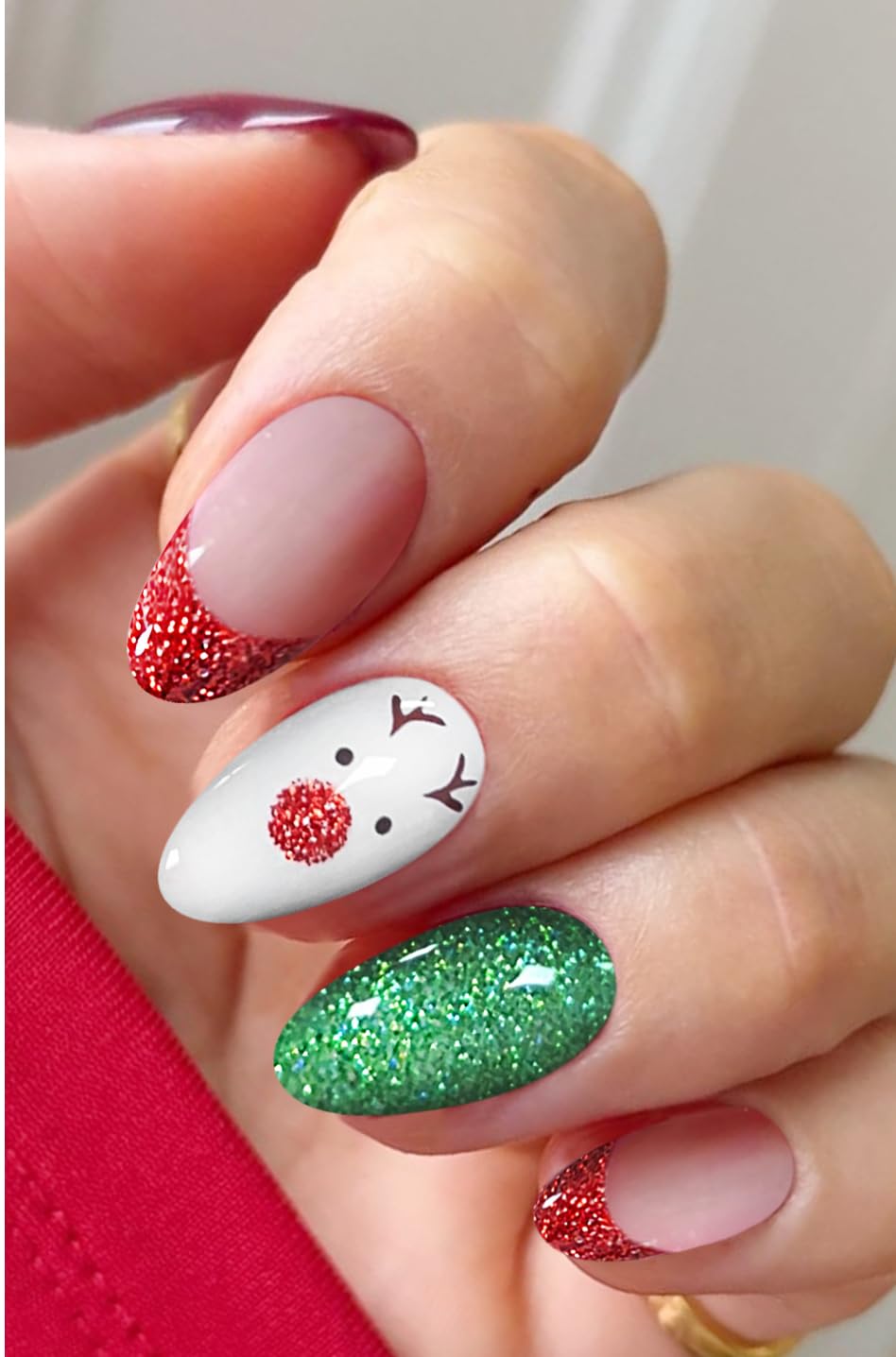 JMEOWIO Gel Nail Stickers Christmas Cute Glitter Green Red Semi Cured Gel Nail Strips Wraps UV/LED Nails Art Design Decoration Accessories