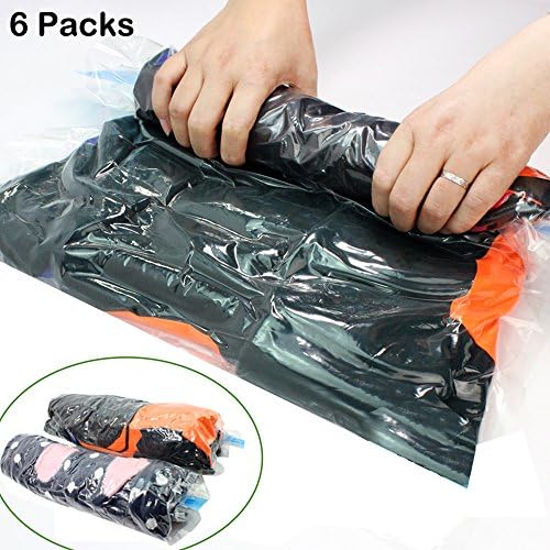 6 Packs Vacuum Storage Bags for Clothes --- Suyue Reusable Sealer Compression Bags for Travel (3 X large; 3 X Small) No Vacuum/Pump Needed