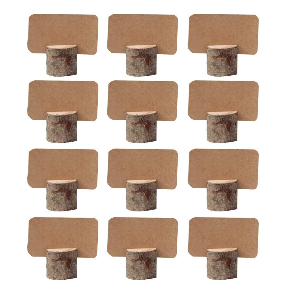 AmaJOY 12 Pack Vintage Wedding Place Wooden Card Holders with 12 pcs Kraft Place Cards Table Number Stands for Home Party Decoration Birthday Party Business Party Decor