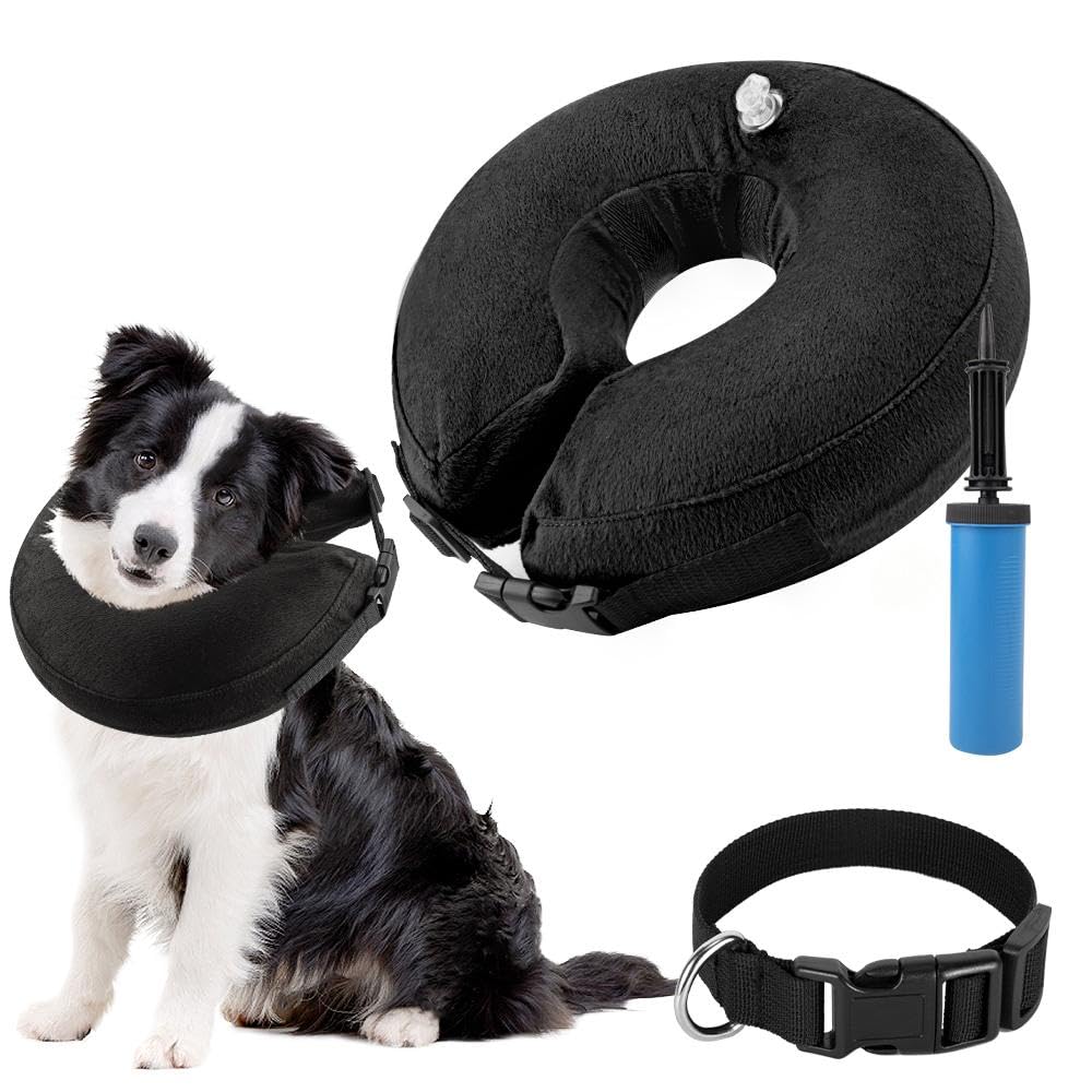 SlowTon Inflatable Dog Recovery Collars Cones, Soft Comfy Quick Release Donut Collar for After Surgery, Prevent Dogs from Touching Stitches Biting Licking Wound, Does Not Block Vision