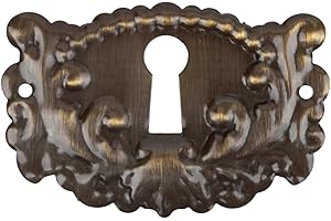 UNIQANTIQ HARDWARE SUPPLY Victorian Stamped Brass Decorative Keyhole Cover | 1-7/8" W x 1-1/4" H | Keyhole Escutcheon Plate for Cabinet Door, Dresser Drawers, Desk | Antique, Modern Furniture Hardware | UA-83AB