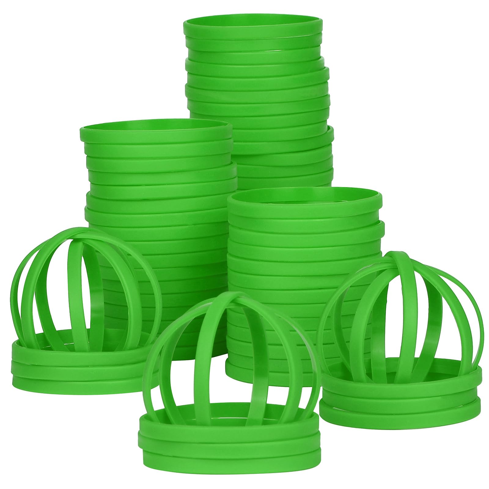 LVNRIDS 50 PCS Silicone Wristbands Rubber Bracelets 8 inch Length Sports Elastic Wristband Bracelet Bulk Gifts for Men Women Teacher Student Party Green