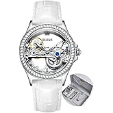 OLEVS Women Watch Skeleton Set Automatic Mechanical Silver Luxury Dress Waterproof Luminous Lady Watch Gift Set