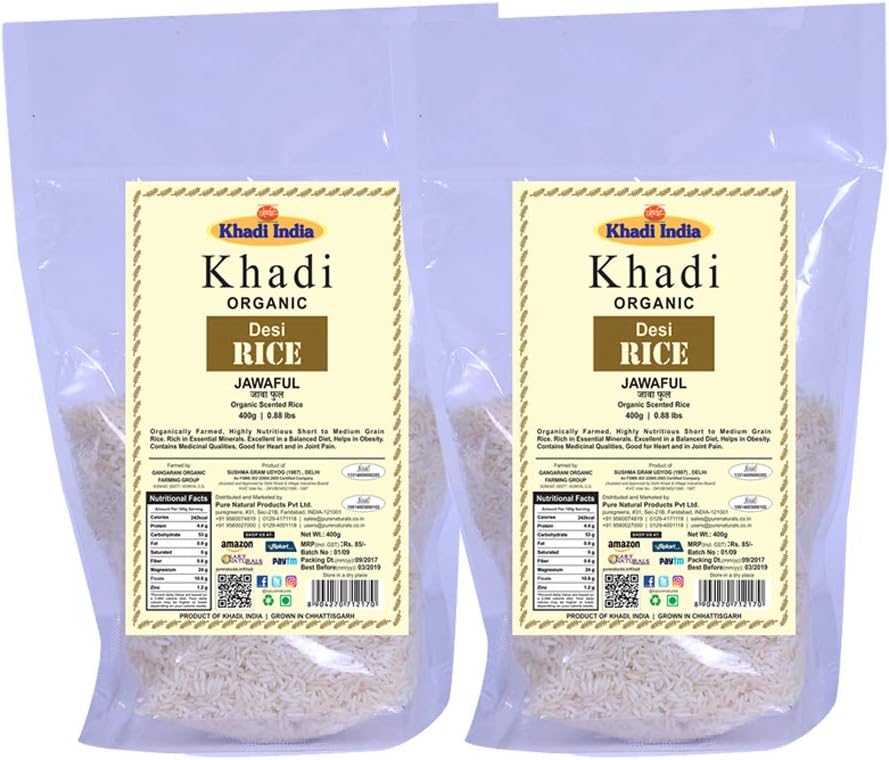 Khadi byPurenaturals Organic Jawaful Rice - 400gm (Pack of 2)