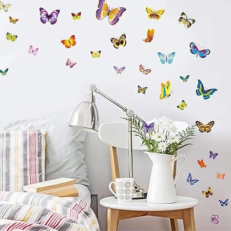 Wandsticker4u 100 Bunte Schmetterlinge Zum Kleben I Wandtattoo Butterfly Dekoration Fruhling Wandaufkleber Kinder Baby Basteln I Wand Deko Fur Kinderzimmer Mobel Fenster Sticker Amazon De Kuche Haushalt