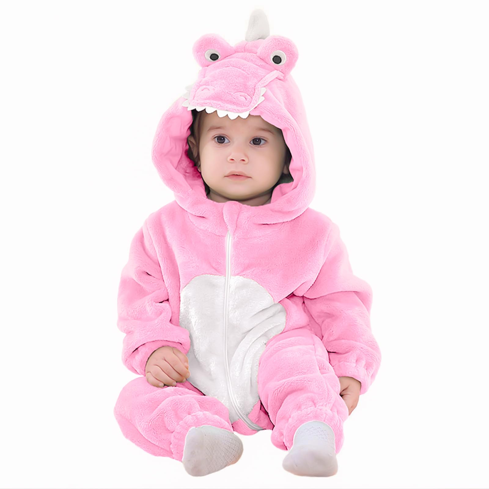 LOLANTA Baby Crocodile Alligator Costume,Gator Plush Hooded Animal Romper Fancy Dress Up (2-3 Years, Pink, Tag 100) — image 1