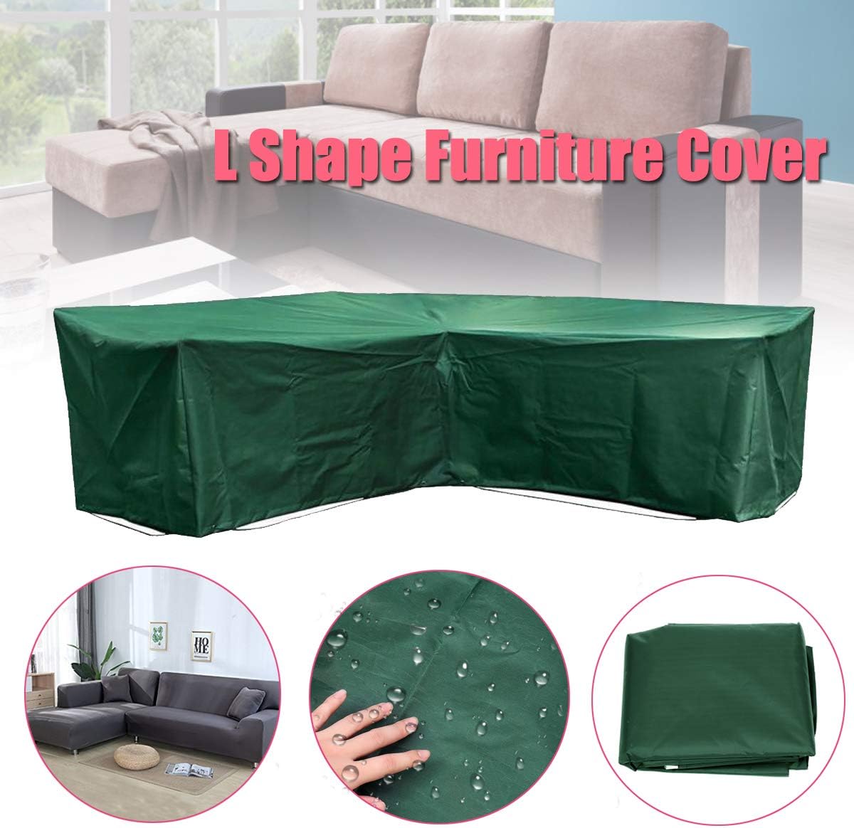GEMITTO Waterproof L Shape Garden Furniture Cover Sofa Rattan Furniture
