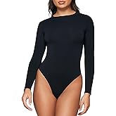 Benassie Black Bodysuit Women Long Sleeve Tops - Stretchy & Comfortable with Crew Neck