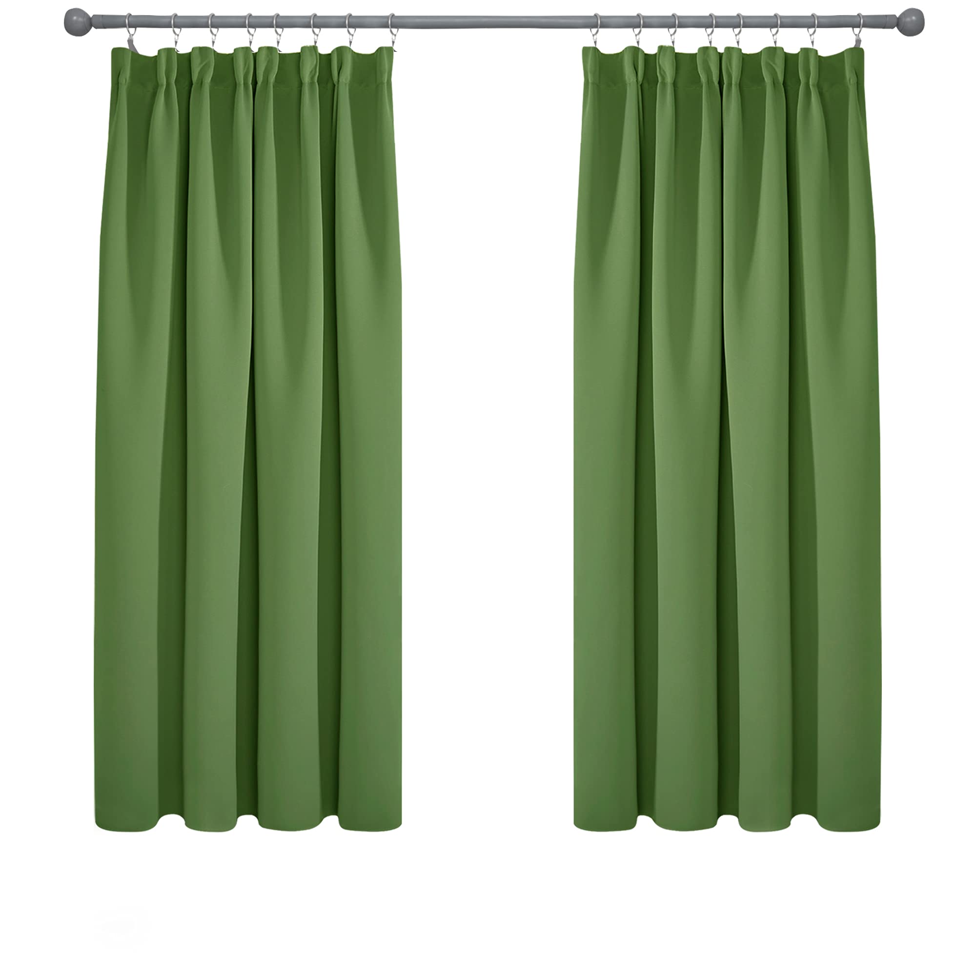 Deconovo Set of 2 Office Curtains, Thermal Insulation, Anti-Cold, Bedroom, Blackout Curtain, Living Room, Balcony, Decoration with Ruffled Trim, Green, 168 x 138 cm
