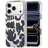MOSNOVO for iPhone 17 Pro Case | Military Grade 6.6ft Drop Tested | Camera Control | Clear with Black Fluffy Cat Design