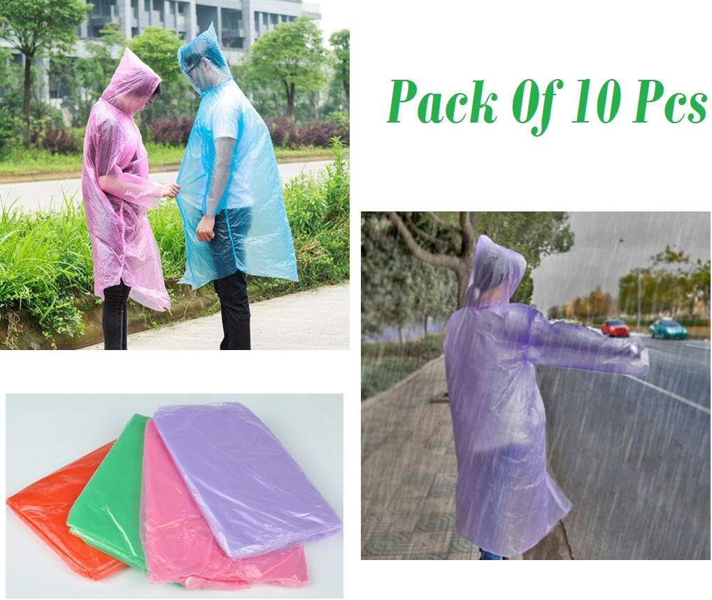 SBE Men's and Women's Disposable Rain Coat (Multicolour, Free Size) - Pack of 10 Pieces