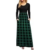 DB MOON Women Casual Long Sleeve Maxi Dresses Empire Waist Long Dress with Pockets
