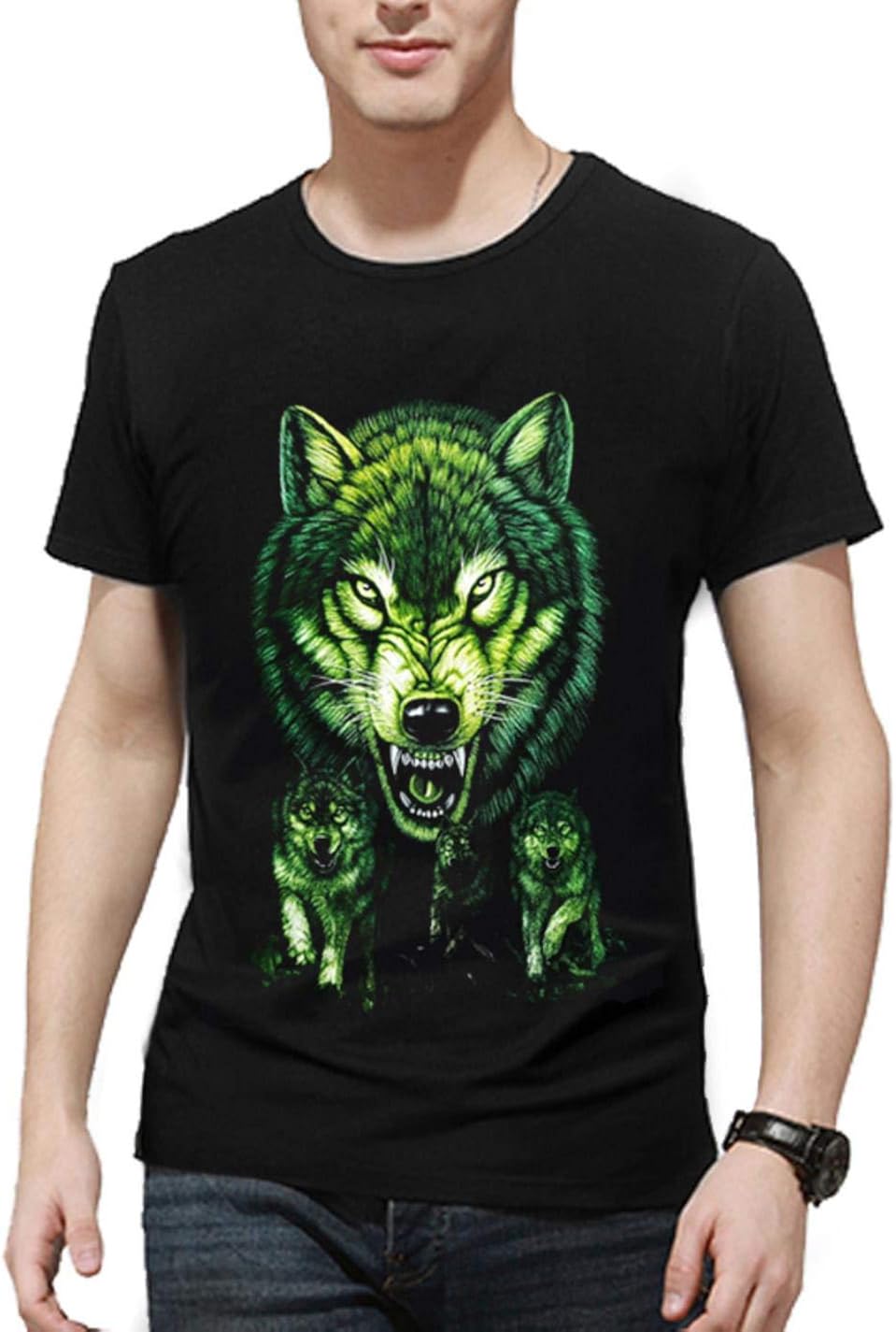 Men's T-Shirt 3D Wolf Printed T Shirt 100% Cotton Short Sleeve Tee Shirt | Amazon.com