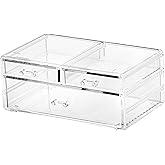 Cq acrylic 1 Pack Clear Stackable Storage Drawers for Vanity,Stackable 3 Drawers Desktop Organizer With Drawers,Cute Desk Storage for Office,Jewelry,Hair Clip,Beauty,Skincare and Make Up Organizers
