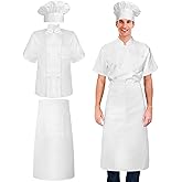 Hillban Halloween 3 Pcs Chef Unisex Costume Tall Hat Coat Bistro Apron Set Chef Jacket Coat Apron for Man