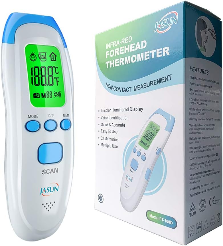 JASUN Medical Digital Forehead Thermometer for Baby, Kid and Adult - Fast and Accurate - Voice Prompts - FDA & CE Approved Thermometer for Fever