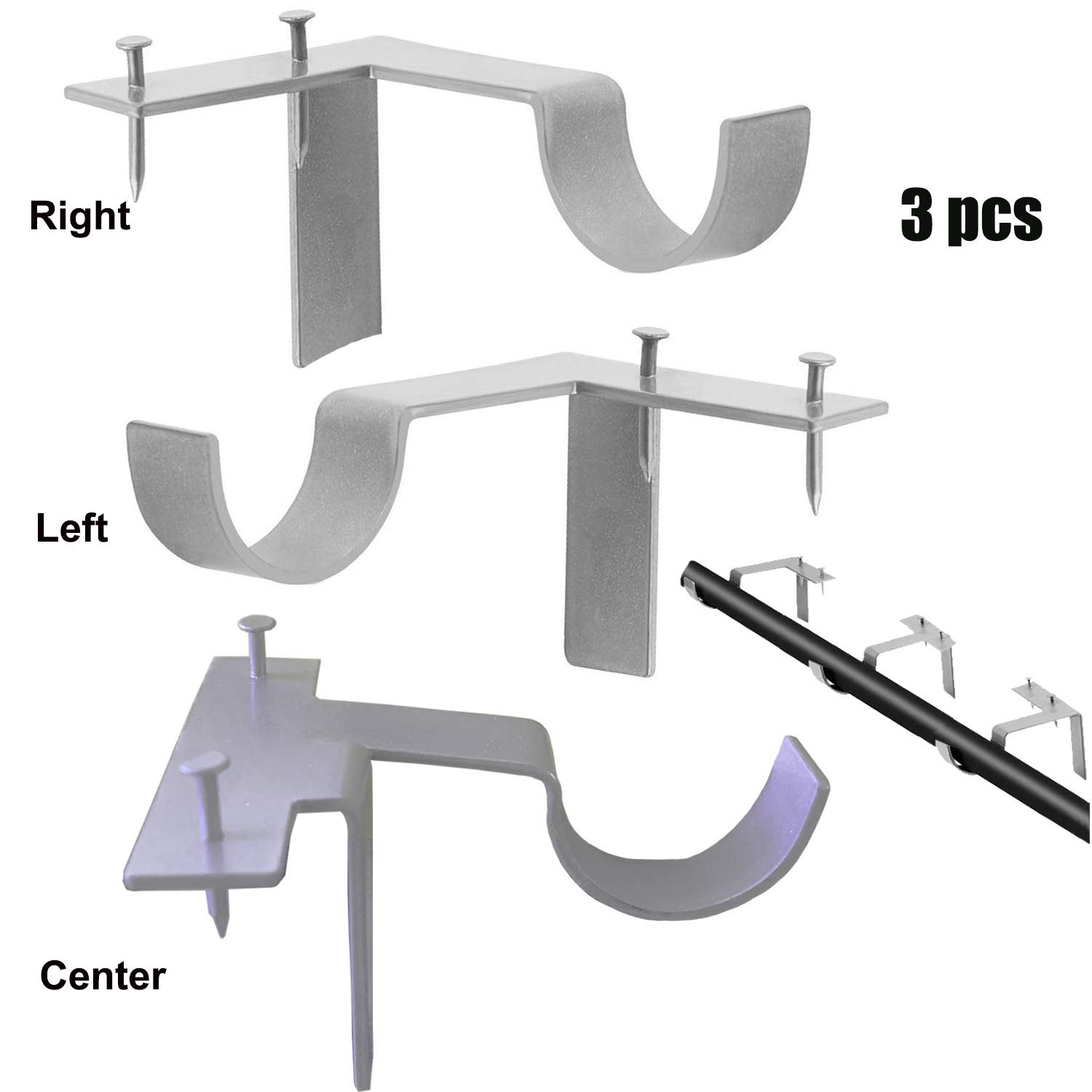 Jashem Curtain Rod Bracket 3 Pieces Window Drapery Rods Holders No
