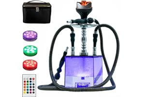 MRPAPA 2 Hose Hookah Set, Modern LED Hookah with Everything, Portable Hookahs & Hookah Accessories Hookah to go set Great Gift for for Shisha