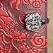 Genuine Leather Refillable Journal Cover with a Hardbound Blank Insert, 6x9 Inches, Cloud Dragon, Red with a Pewter Button, Made in The USA by Oberon Design