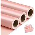NESCCI Pink Matte Wrapping Paper,Solid Color Pearly-Lustre Paper-3 Roll,17 Inches X 32.8 Feet Per roll.Gift Wrapping Paper,Perfect for Wedding,Valentine's Day,Birthday, Christmas,Baby Shower.