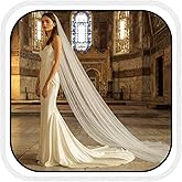 Unsutuo Bride Wedding Veil 1 Tier Cathedral Veil Bridal Tulle Veil with Comb Drop Veil for Women and Girls (59" W-118 L, White)