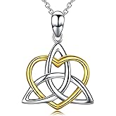 Cuoka Celtic Knot Necklace, 925 Sterling Silver Women's Triangle Irish Trinity Jewelry, 18" Rolo Chain, Heart Pendant, Celtic Culture Enthusiasts Gift