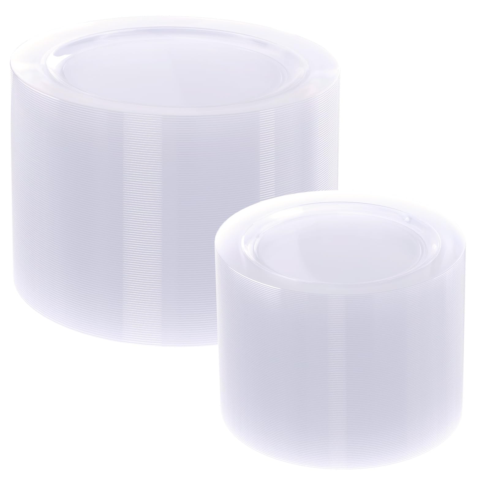 Photo 1 of Moretoes 200PCS Clear Plastic Plates Disposable 10inch Dinner Plates and 7inch Dessert Salad Plates Heavy Duty Plates for Wedding Party and Birthday