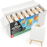 ARTEZA Small Canvases with Easels, 4 x 4 Inches, Pack of 14, Blank White Stretched Canvas for Acrylic, Oil and Gouache Painting