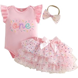 Engofs Baby Girl First Birthday Outfit One Year Old Sprinkle Romper Bodysuit Tulle Tutu Skirt with Headband