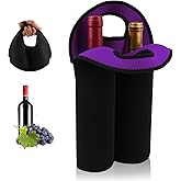 Desing Wish Double Slots Wine Carrier Tote Bag for 750ml Red/White Wine Bottles, Insulated Neoprene Wine Cooler Bag Wine Gift Bags for Gift/Picnic/Party/Beach/Christmas - Purple