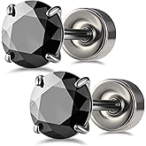 Black Moissanite Earrings for Men and Women, Hypoallergenic G23 Implant Grade Titanium Screw Flat Back, Tragus Labret Cartilage Helix Piercing Jewelry for Sensitive Ears