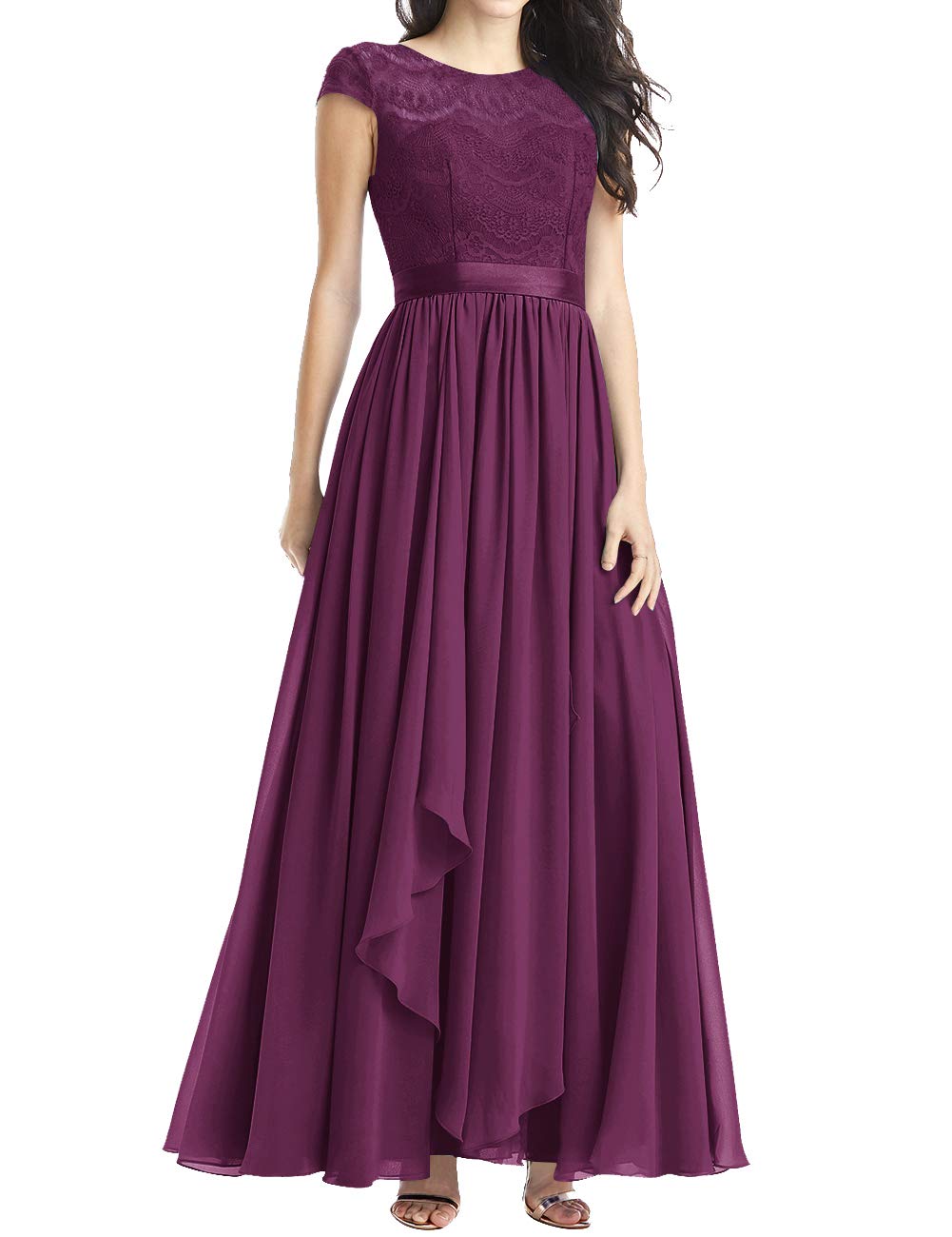 Women's Formal Floral Lace Cap Sleeve Evening Party Maxi Dress