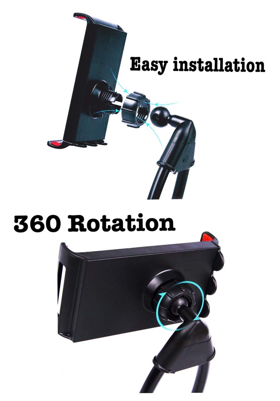Tekie Cell Phone Holder, Universal Mobile Stand Included Compatible with Apple iPhone Xs XR Max Samsung Note 9 All Androids, Lazy Neck Bracket, Free Rotating Mounts with Multiple Function, Black