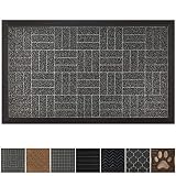 GRIP MASTER Durable All-Natural Tough Rubber Doormats, 29x17 Size, Waterproof Boots Scraper Mats, Heavy Duty Indoor Outdoor Door Mat for Winter Snow, Low-Profile Easy Clean, Charcoal Stripes