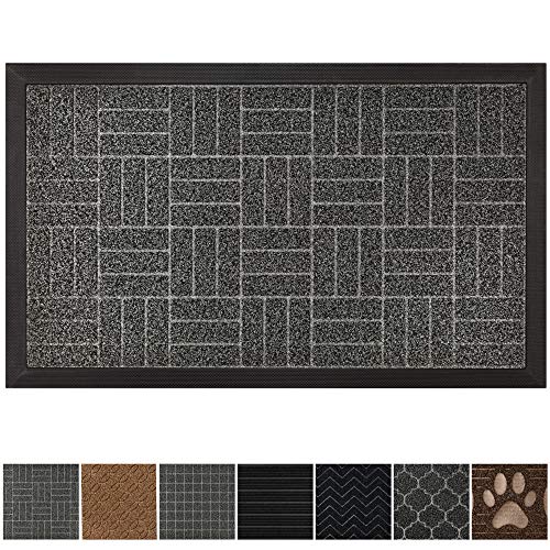 GRIP MASTER Durable All-Natural Tough Rubber Doormats, 29x17 Size, Waterproof Boots Scraper Mats, Heavy Duty Indoor Outdoor Door Mat for Winter Snow, Low-Profile Easy Clean, Charcoal Stripes