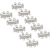 PH PandaHall 10 Sets Stainless Steel Slide Lock Clasps Tube Necklace Multilayer Chain Clasp Connectors 2 Strands Jewelry Clasps for Necklace Bracelet Jewelry Findings 15x10x6.5mm, Hole 1.8mm