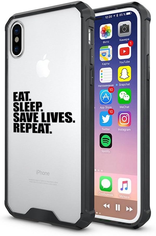 Clear Shockproof Bumper Case Hard Cover F0R Apple iPhone Eat Sleep Save Lives Repeat Nurse Paramedic Doctor EMT Firefighter Police (Black, F0R Apple iPhone XR)