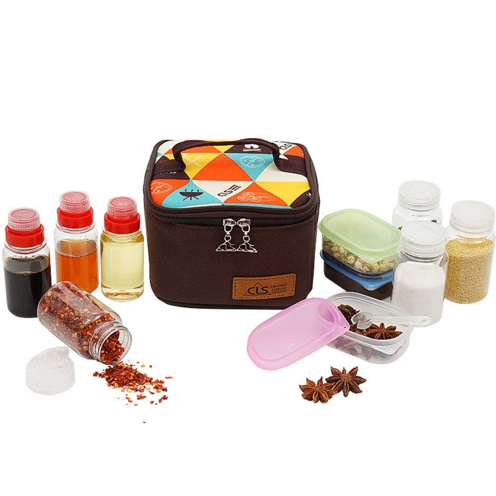 JasCherry 10 Pcs/Set Spice Jars Portable Seasoning Bottle Kit Oil Vinegar Bottle Camping Cruet Condiment Pot for BBQ Camping Outdoor with Carry Storage Bag