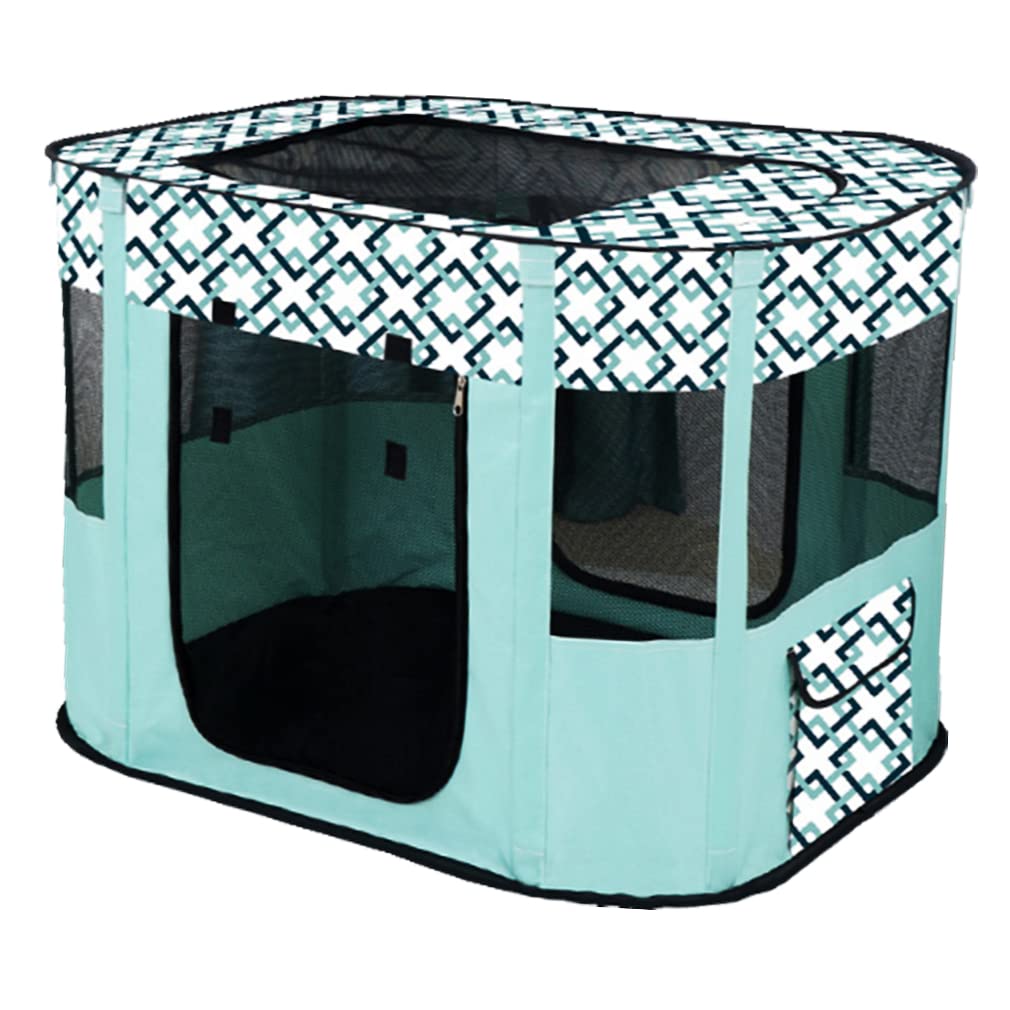 Floving Portable Doghouse Pet fence Foldable Pet playpen Rectangle Delivery Room Cat Nest Cat hut Puppy house Kennel Closed Pets Tent with carry bag (L/90 * 70cm, Mint Blue)