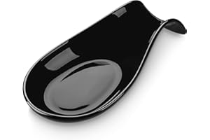 LOVECASA Spoon Rest for Stove Top, 9 Inch Stoneware Utensil Rest Spatula Holder, Cooking Spoon Holder for Kitchen Counter, Black Spoon Rests