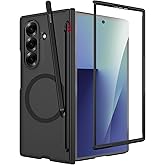 Miimall for Samsung Galaxy Z Fold 7 Case with S Pen & Pen Holder, Built-in Screen Protector & Hinge Protection, [Compatible with Magsafe] Shockproof Z Fold 7 Case Matte Clear, Black
