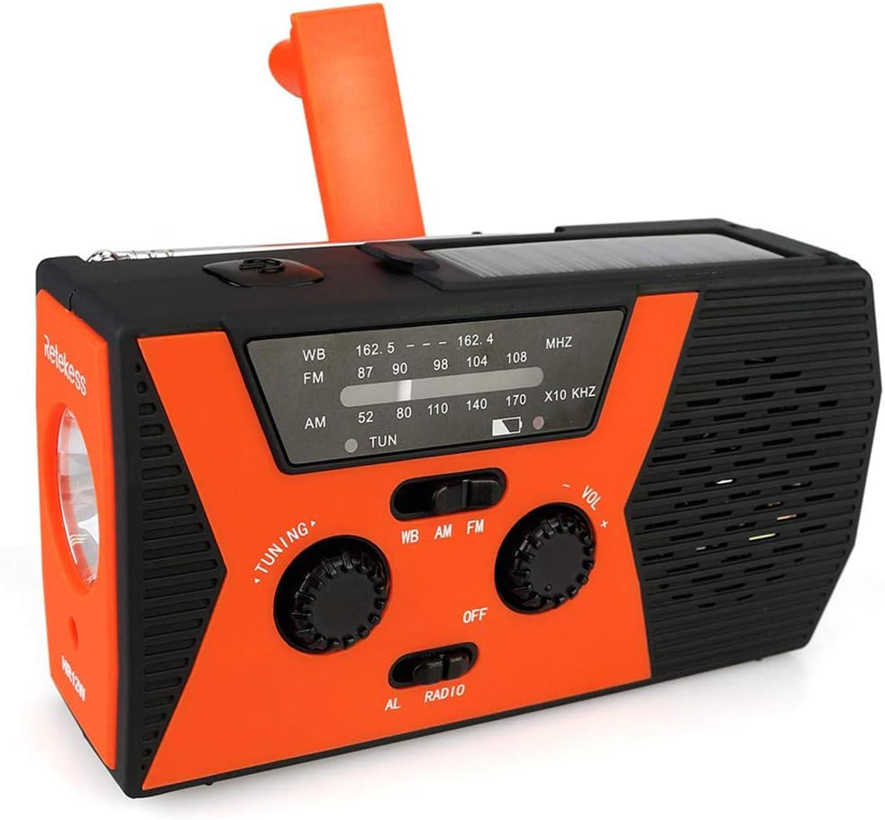 Retekess HR12W Portable Radio AM FM Hand Crank Radio Wind Up Radio with Adjustable Reading Light