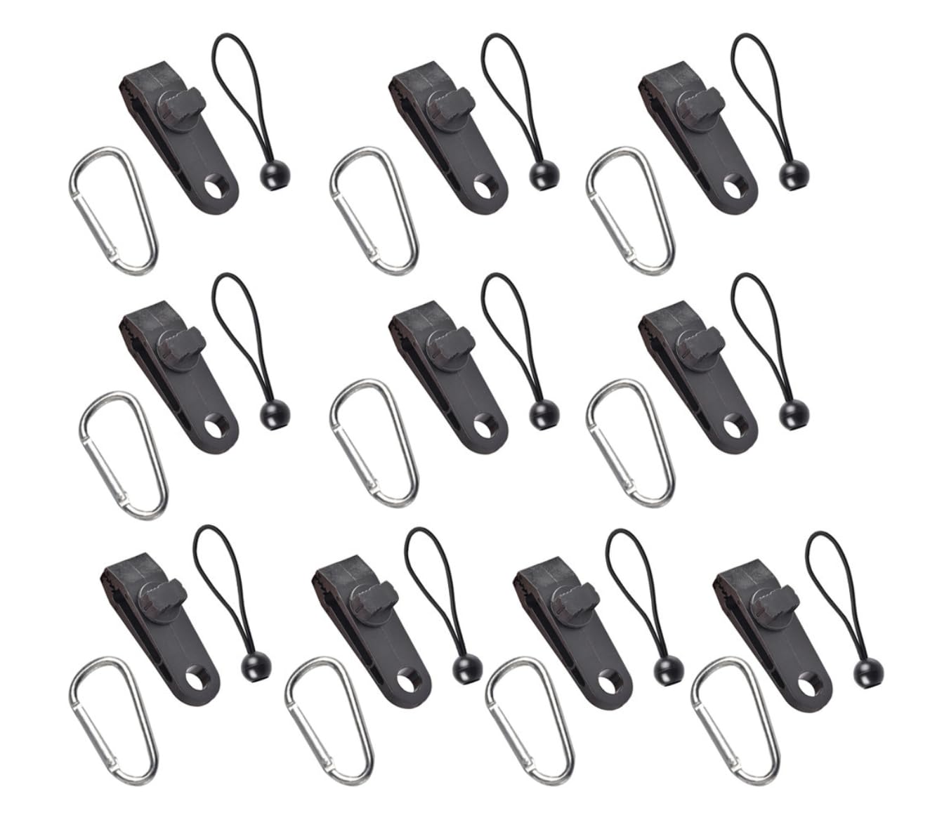 60 PCS Bumper pack tarpaulin cover tie downs - 20pcs Tarp Ball Bungies - 20 Pcs Clips - 20Pcs Carabiner Clips - Extra Strong Tie Down Secure Kit or Outdoor use (Tents, Boat covers etc)
