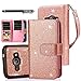 TabPow Galaxy J1 2016 Case, 10 Card Slot - [ID Slot] Wallet Folio PU Leather Cover With Detachable Magnetic Hard Case For Galaxy J1 J120 (4.5 inch)/ Amp 2 / Express 3 / Luna 2016-Glitter Rose Gold