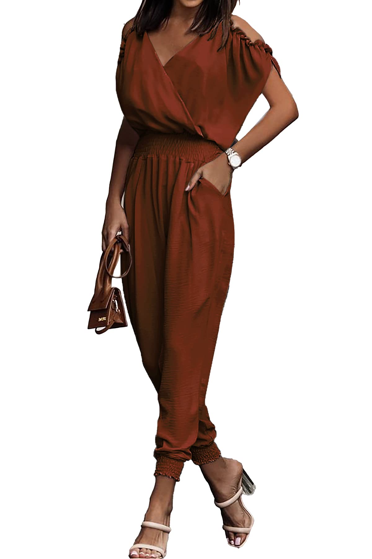 Pretty Garden PRETTYGARDEN Jumpsuit For Women Casual Summer Wrap V